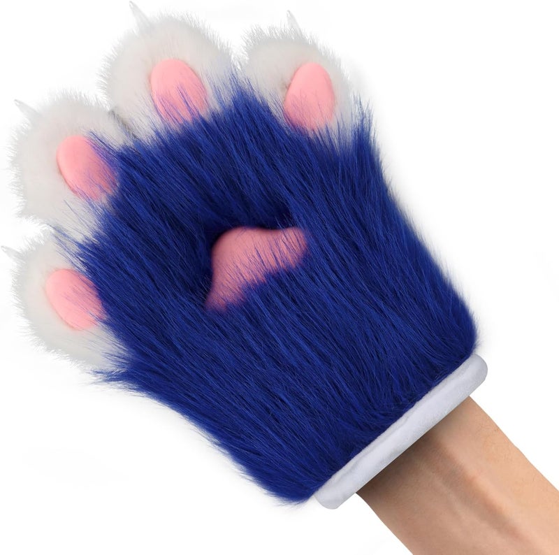hbbhml Faux Fur Plush Furry Cat Claw Gloves Fursuit Animal Fox Paws Mittens Halloween Cosplay Costume Accessories for Adult - Image 3